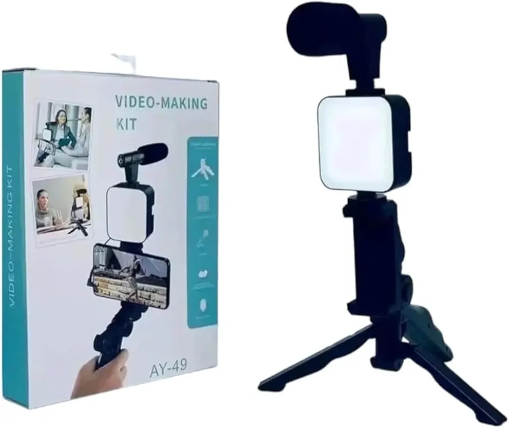 AY 49 Complete Video Making Kit for Content Creators LED Light Microphone Tripod...