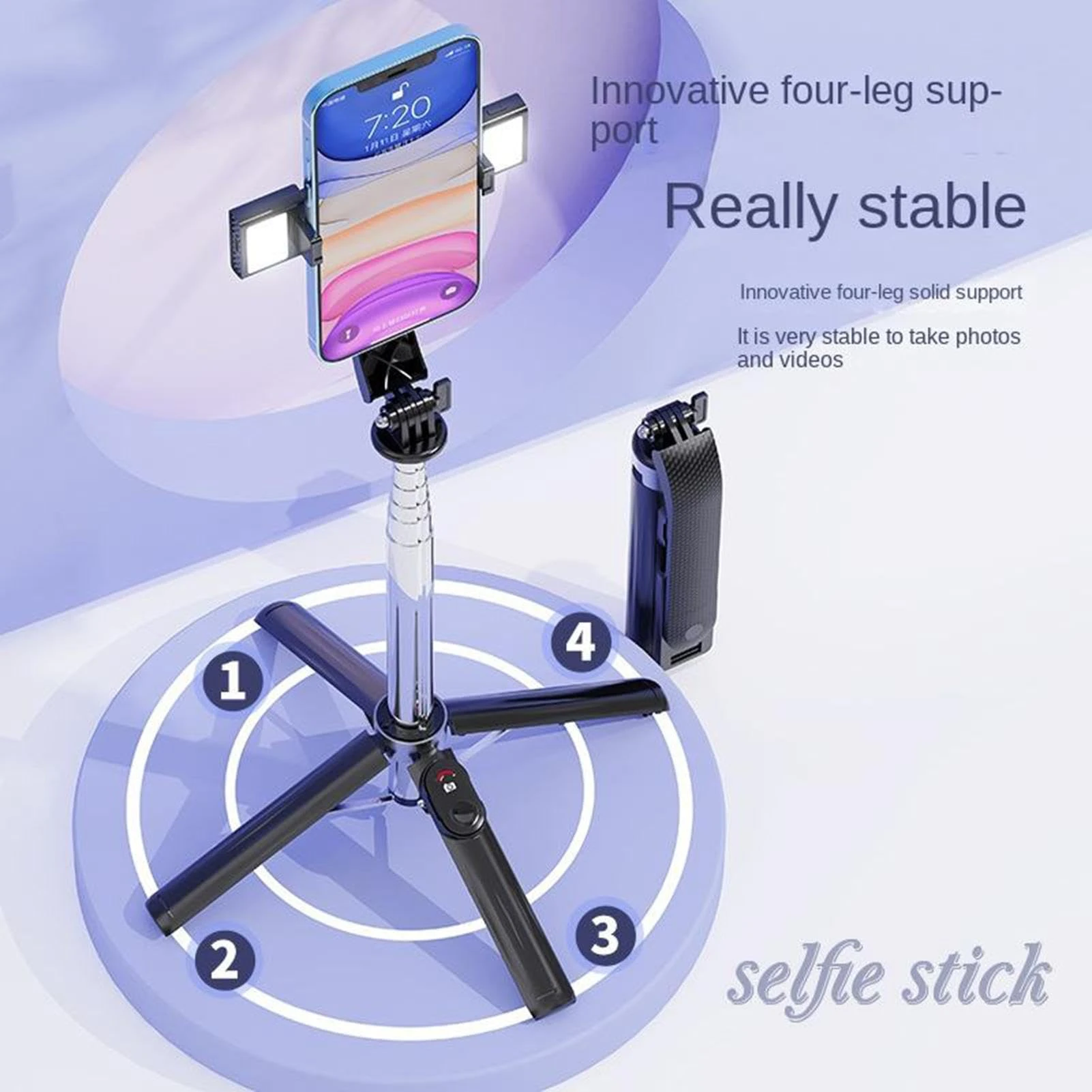 P06 Selfie Mobile Phone Stick Tripod, 360 Rotation Smartphone Selfie Stick Tripod Standard, Wireless Remote Control Extendable Selfie Stick, Mobile Phone Selfie Tripod with 4 Point