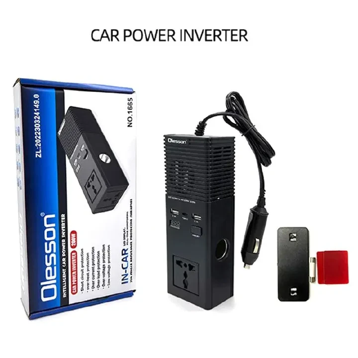 Olesson1665 Car Power Inverter 200W Power Socket Car Cigarette Lighter Charger 12V to 220V Car Inverter Dual USB with Type C Charging Ports