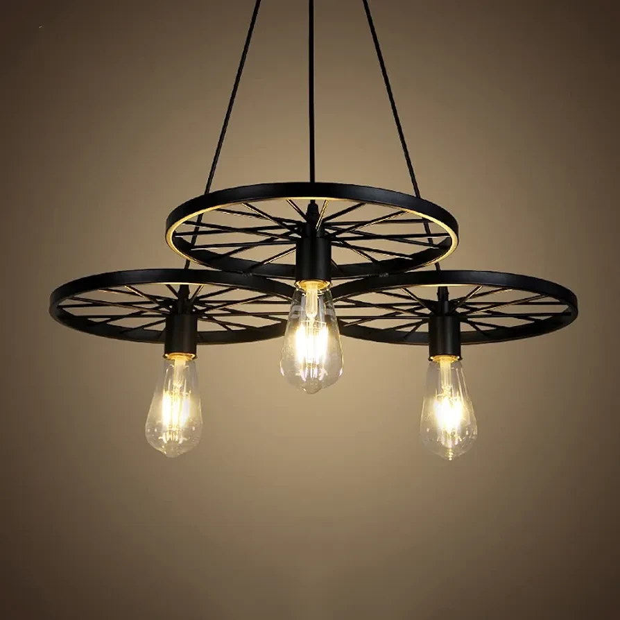 Industrial Wagon Wheel Pendant Light Fixtures Foyer Lamp Matte Black Chandelier Decoration Above The Restaurant Light Adjustable Ceiling Hanging Lamp for Dining Room Lighting Present