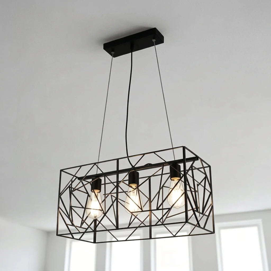 Pendant Dinning Cage Black 2xE27 Bulbs