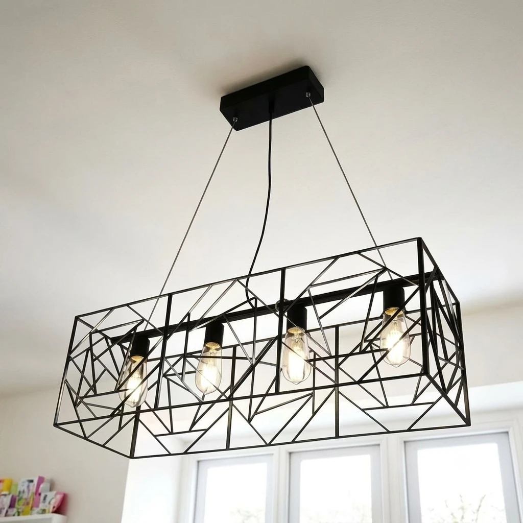 Pendant Dinning Cage Black 3xE27 Bulbs