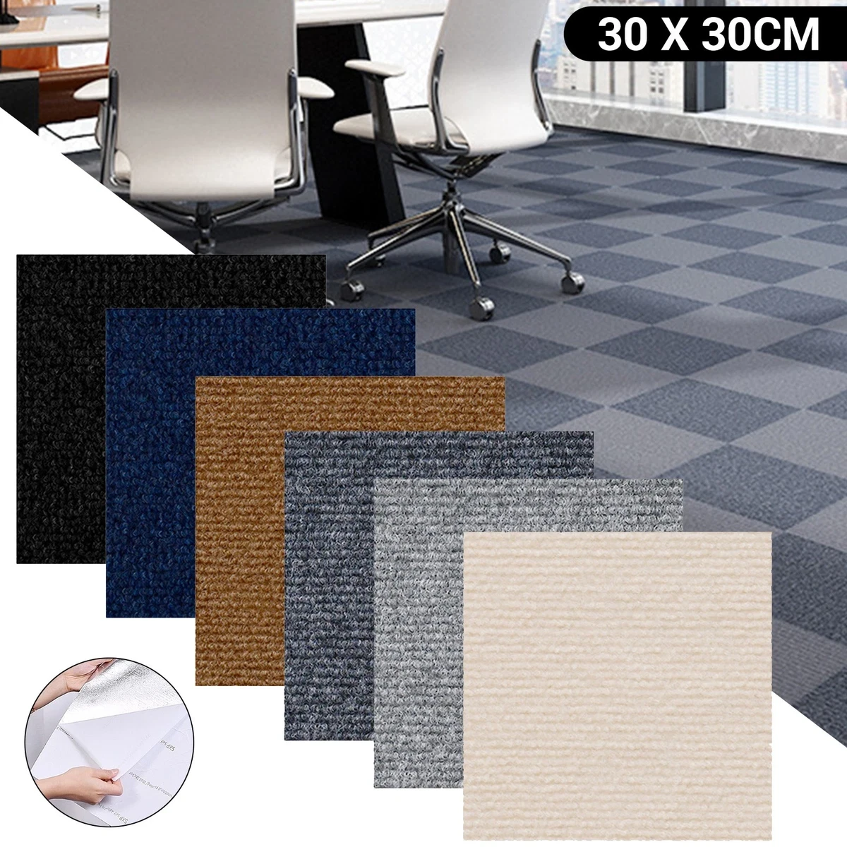 48pcs Square Carpet Tiles Peel and Stick Flooring DIY Non-slip Self Adhesive