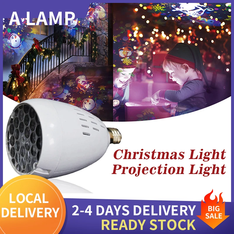 Christmas Projector Lights Outdoor Auto Rotating E27 Base 4W Light Projector Outdoor Snowflake Santa Elk Christmas Decorations Lights for Birthday Holiday Wedding Party