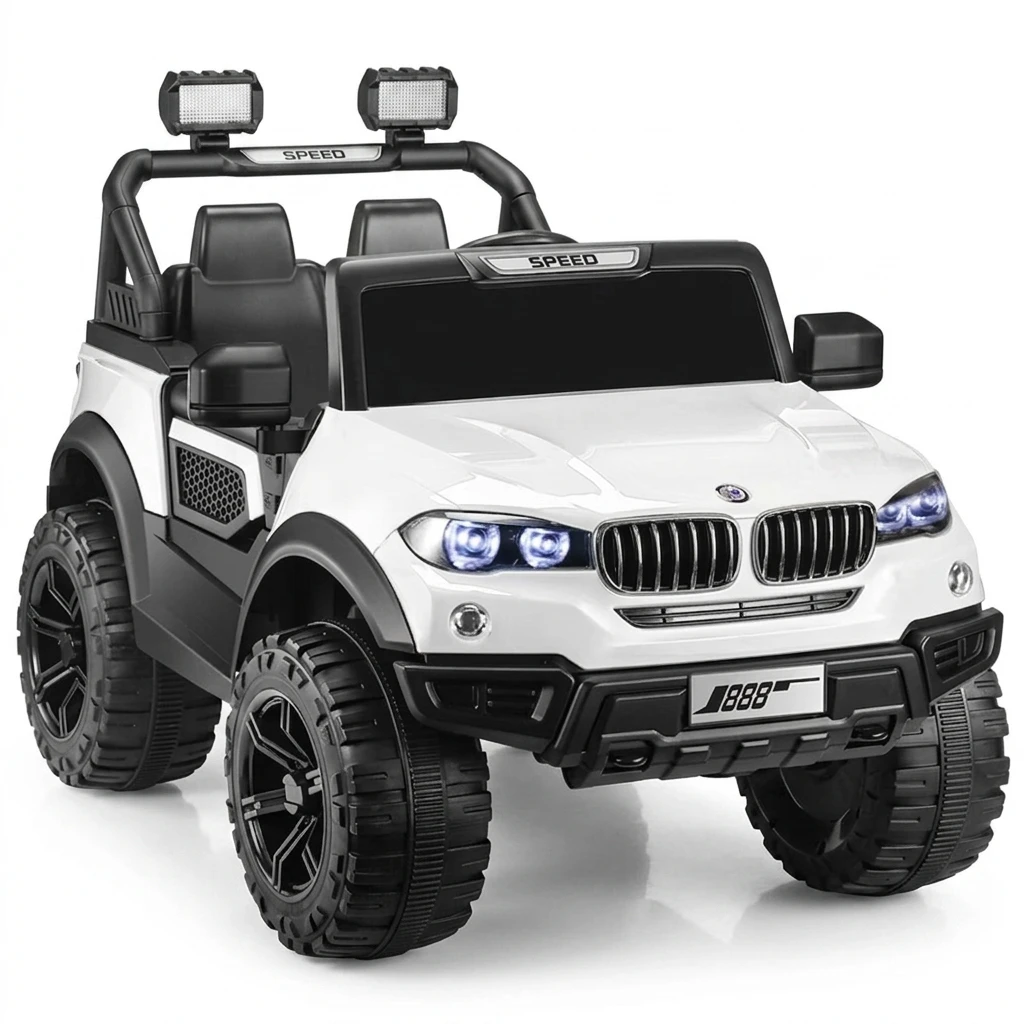 Baybee Vortex Kids Battery Operated Car for Baby, Ride on Car Toy Kids Car with Light & Music | Electric Cars for Kid| Toddler Rechargeable Battery Jeep to 2 to 6 Years Boy Girl (BWM - White)