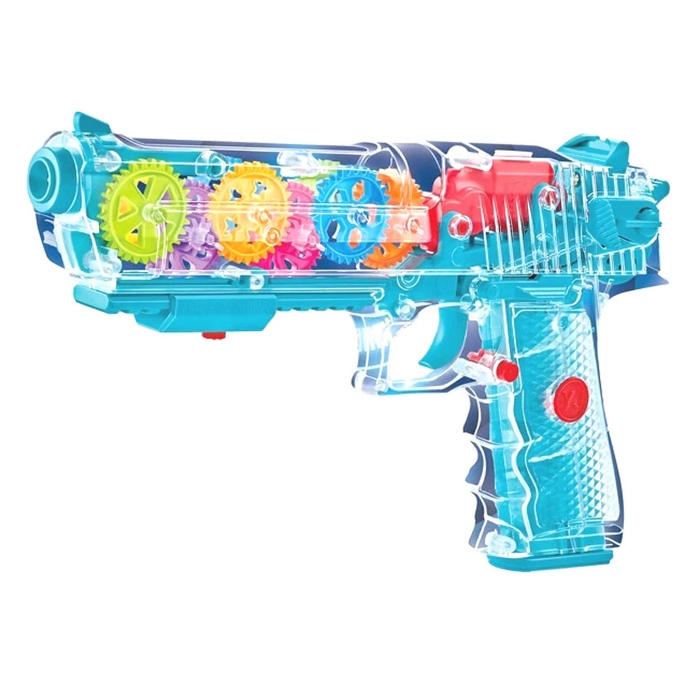 Transparent Gear Electric Gun 3D Concept Toys - Gear Simulation Mechanical Gun with Fire Sound and Flashing Lights for Kids 1 Year & Above (Gear Gun Large)