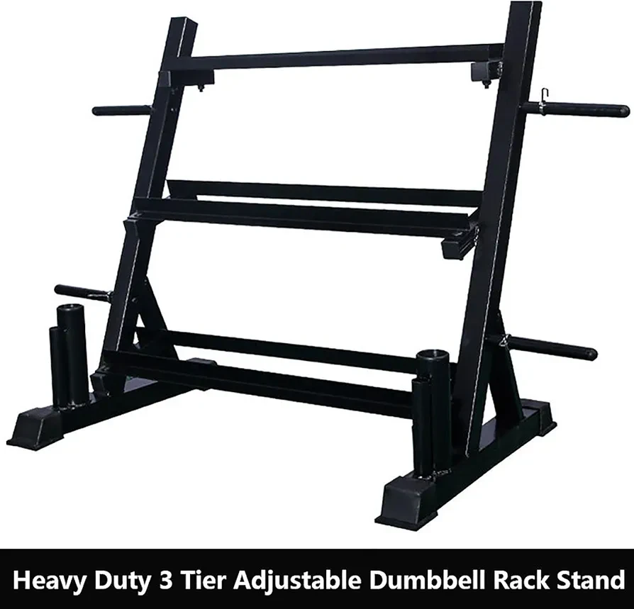 Dumbbell Rack for Home Gym, Adjustable 3 Tier Weight Rack, Heavy Duty Weight Storage Organizer, Dumbbell Storage Stand Holder, for Dumbbells, Weight Plates, Barbell