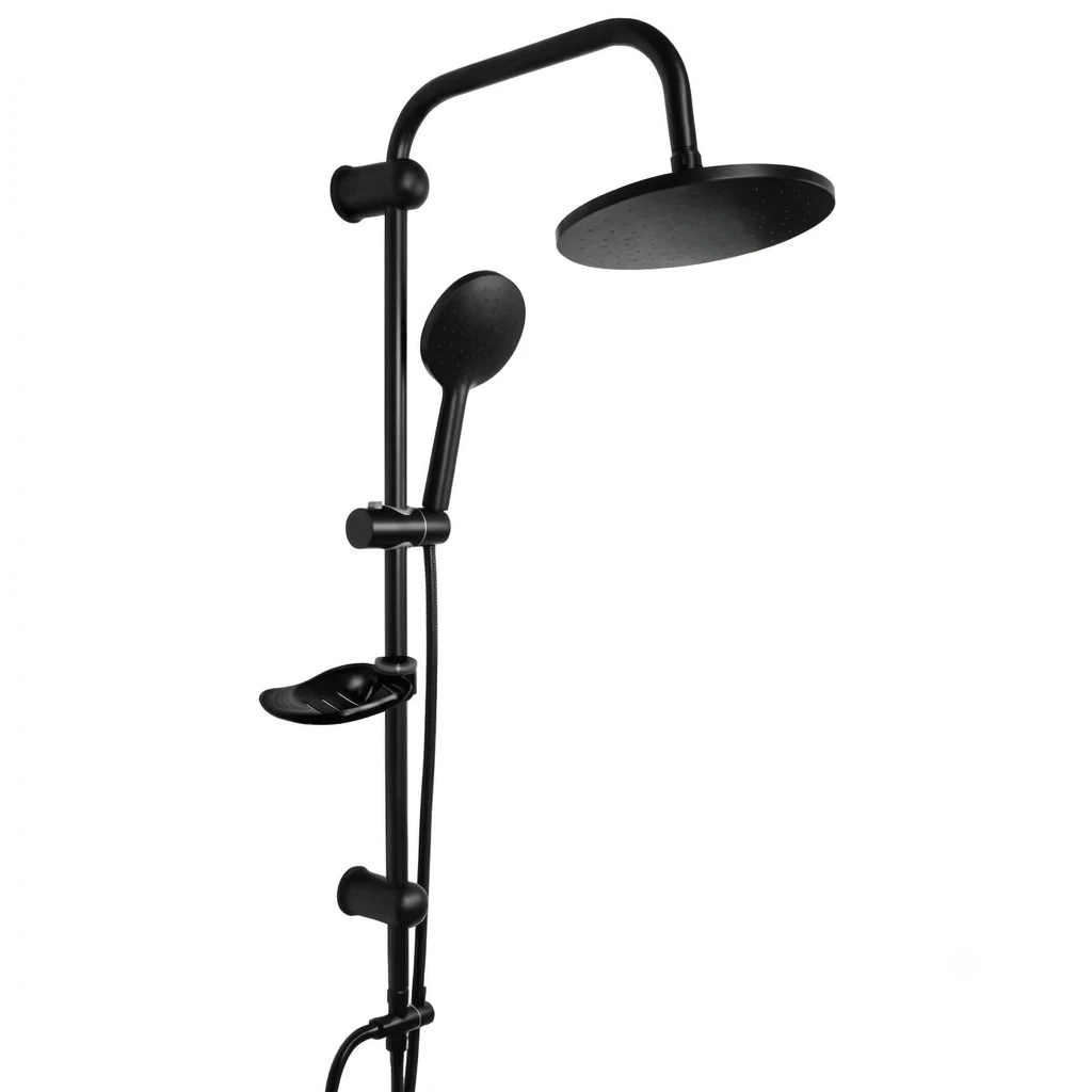Matte black rainfall shower system