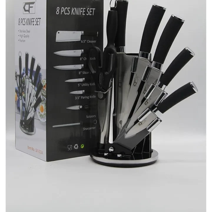 8 Pcs Premium Quality Stainless Steel Chef Knife set including Cleaver, Slicer, Utility and Pairing Knife