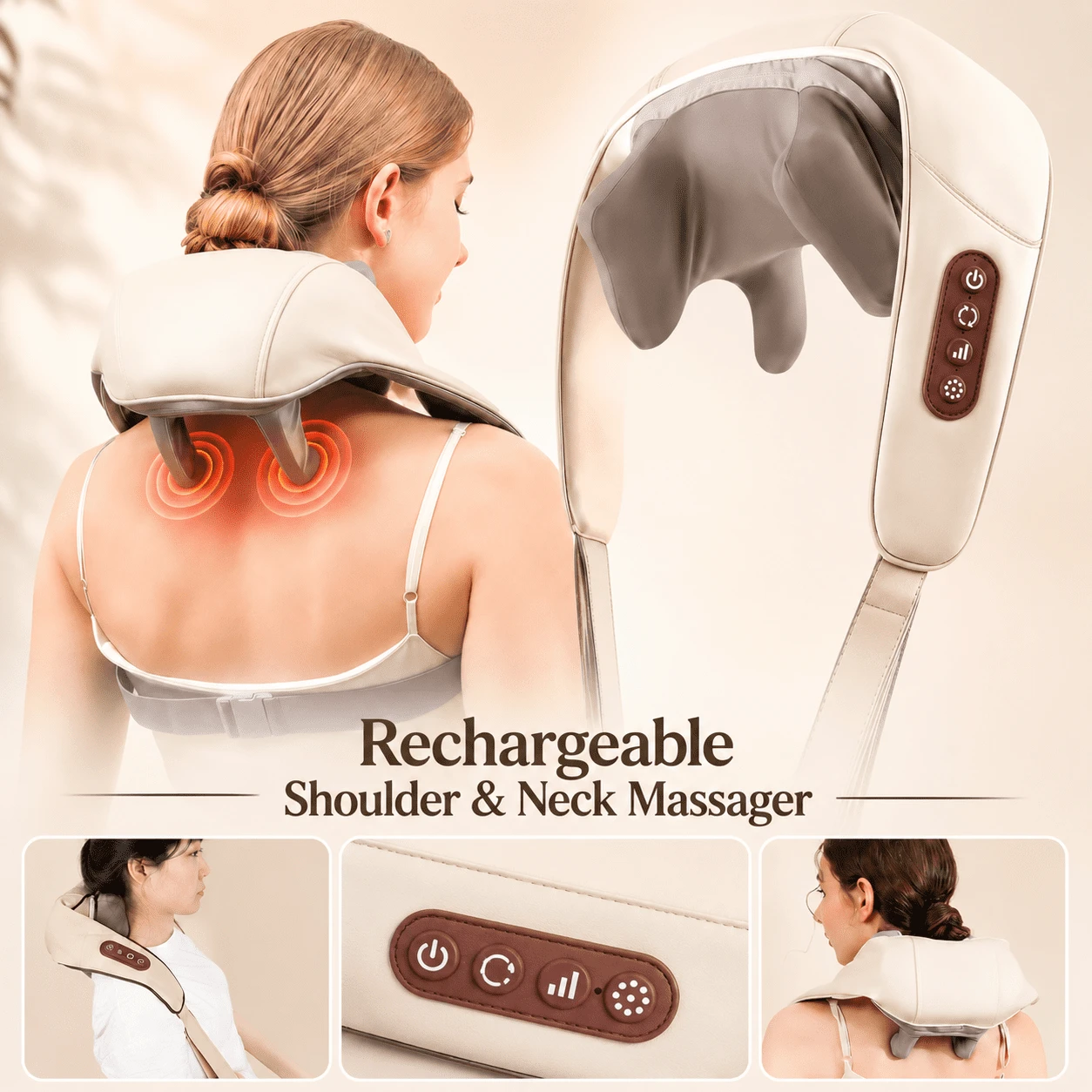 Rechargeable Electric Shoulder & Neck Massager with Deep Kneading Massage Wireless Portable Body Massager for Back Waist & Muscle Relaxation Deep Kneading Massage Action – Helps relax tired neck, shoulder, back, waist and leg areas with a hand-like kneadi