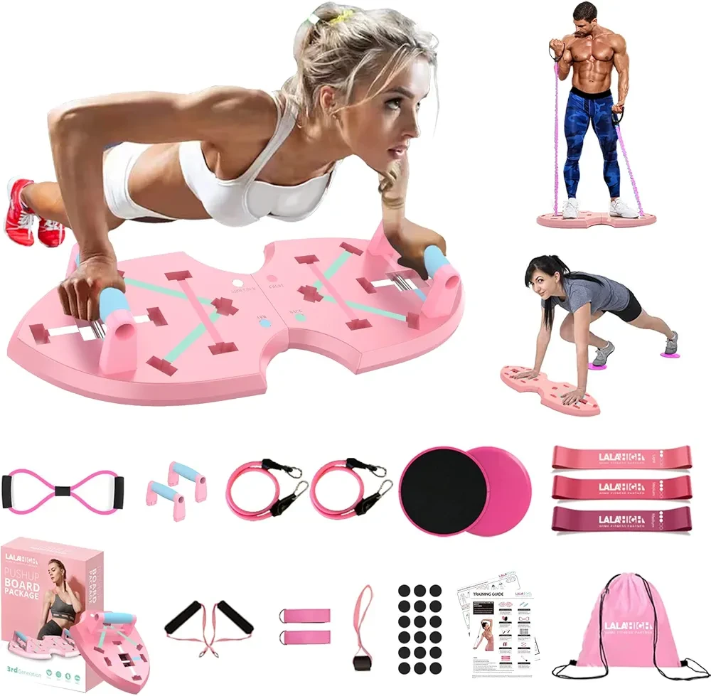 LALAHIGH Push Up Board, Portable Home Workout Equipment for Women & Men, Core Sliders for Body Toning & Strength Training - Premium Pink Edition