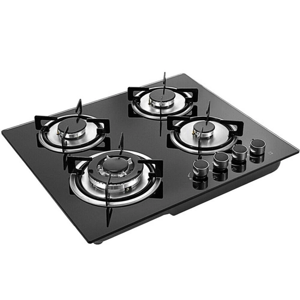 Gas Cooktop, 23 Inch 4 Burners Built-in LPG/NG Stove Tempered Glass Surface Cooker (590x510mm)