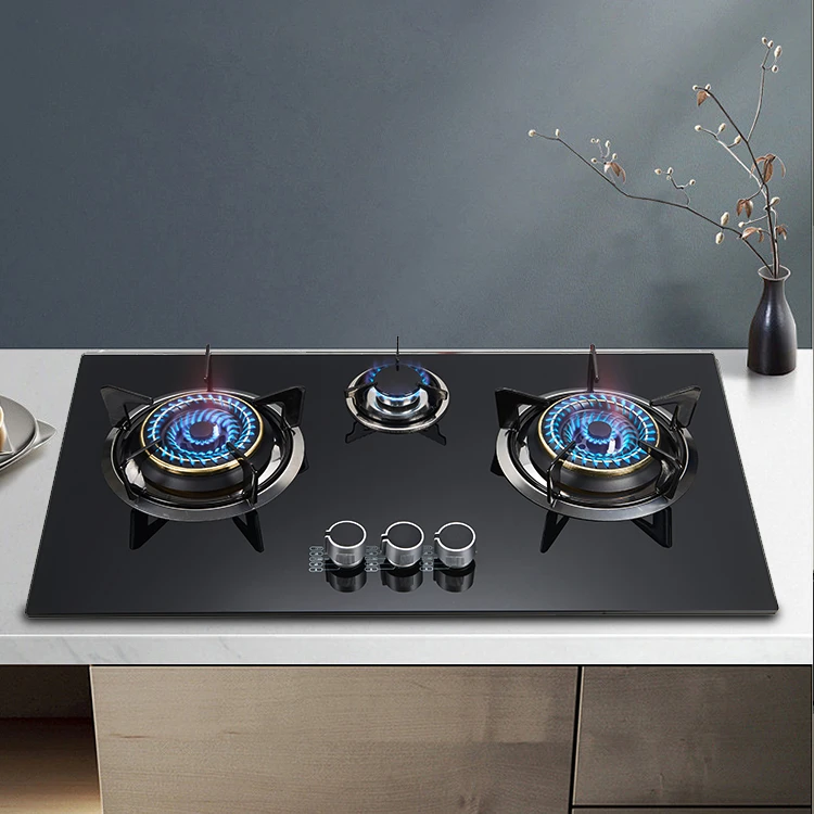 SunnyWalk model SW-GSIM803 built-in gas hob with a black tempered glass surface.