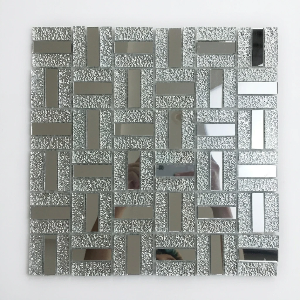 Silver 30x30cm self-adhesive glass mosaic tile