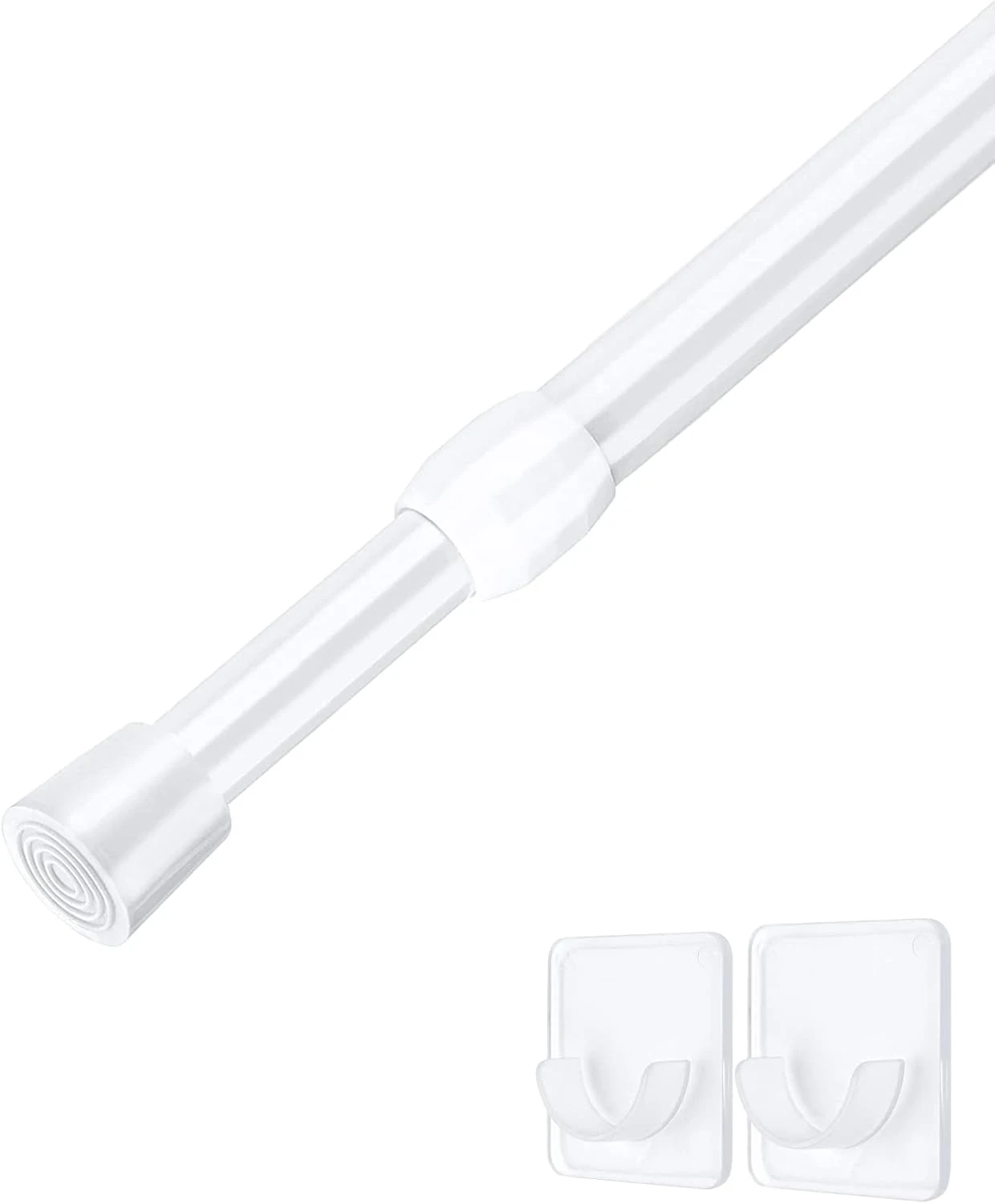 Extendable tension curtain rod packaged in plastic