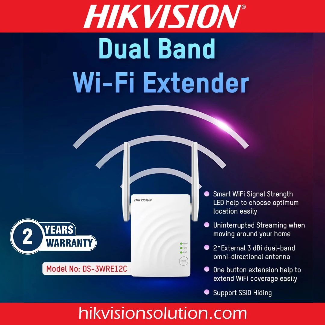Hikvision DS-3WRE12C AC1200 Dual Band Wi-Fi Range Extender Access Point
