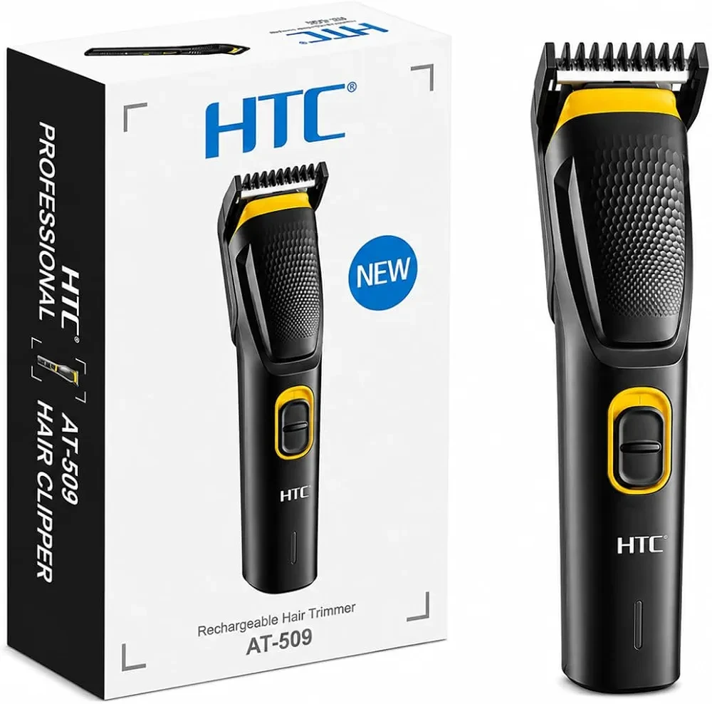 HTC AT-509 Rechargeable Beard & Hair Trimmer for Men Cordless Design, Comb Attachment, Professional Clipper, Easy Grip Handle, Rechargeable Battery